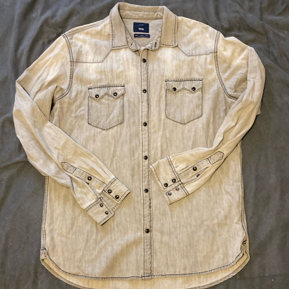 Zara denim western style shirt with black top stitching